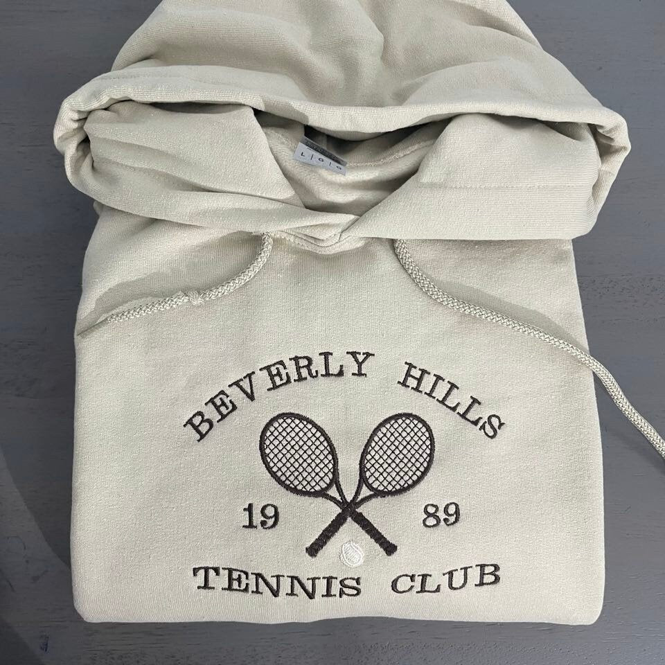 Beverly Hills  Hoodie | Tennis  Club Athletics Hoodie, custom embroidery design, vintage style athletic hoodie